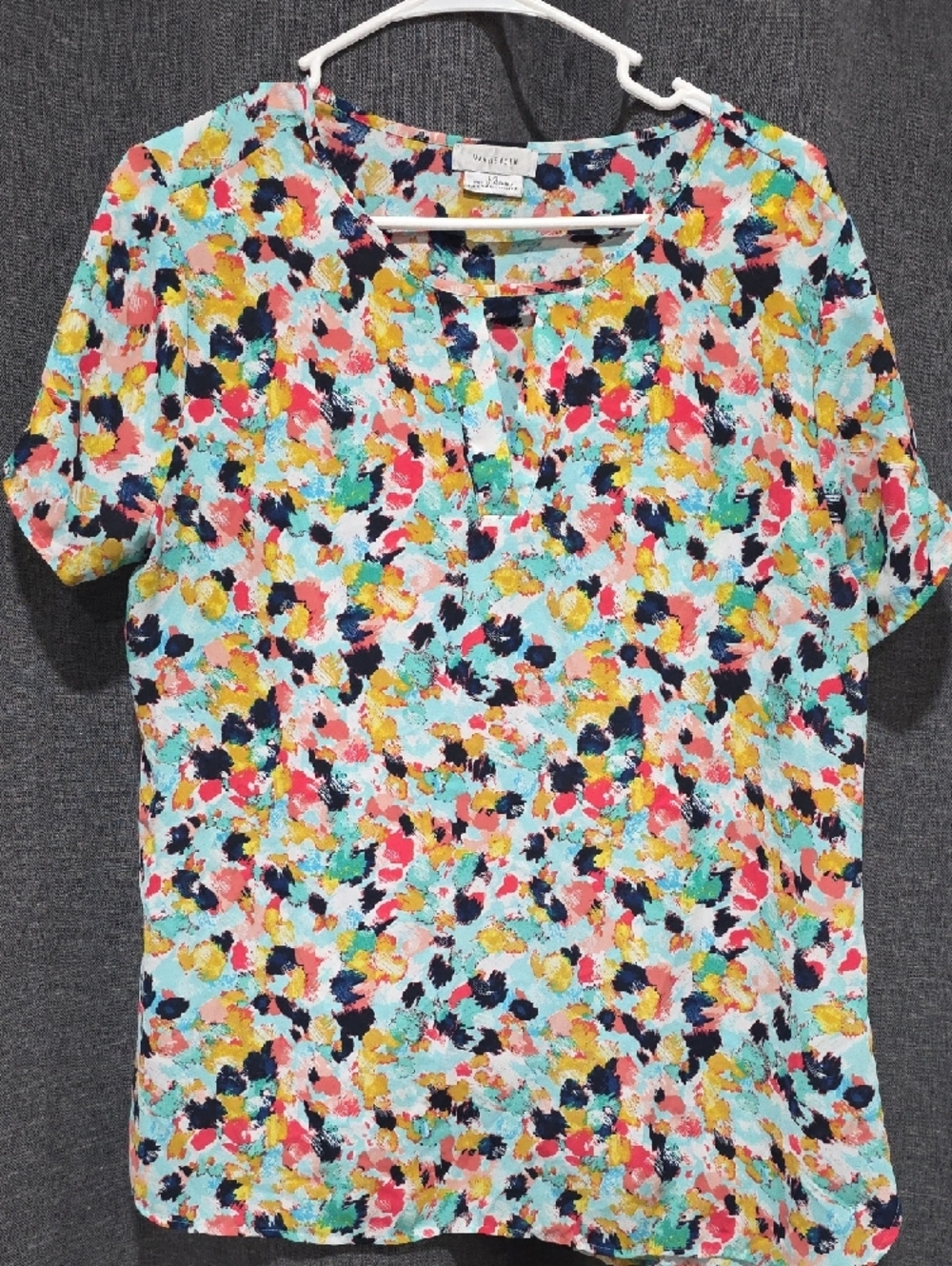 Van Heusen Multicolor Floral Short Sleeve Blouse - Aqua, Yellow, Pink, Navy